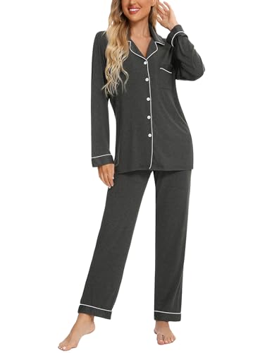 Image of Pjmlifecoco Pajamas Set Long Sleeve Womens Button Down Sleepwear Two Piece Nightwear Soft Pj Lounge Sets S-XXL