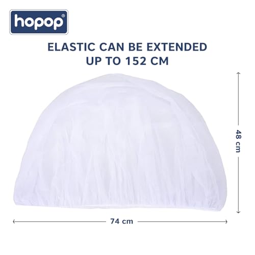 Image of Hopop Universal Mosquito Net for Baby: White, Full Coverage, Elastic Edges, Fits Strollers, Bassinets, Car Seats, Cribs, Keeps Bugs Out