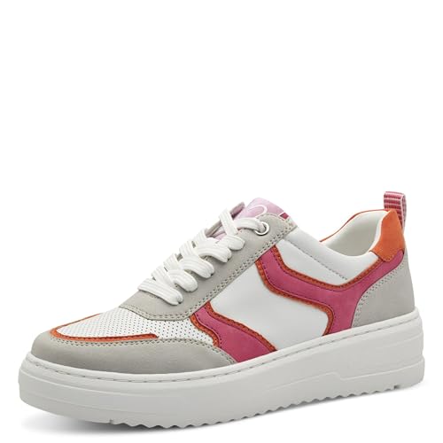 MARCO TOZZI Damen Sneaker flach mit Schnürsenkeln Freizeit, Mehrfarbig (White/pink), 40 EU