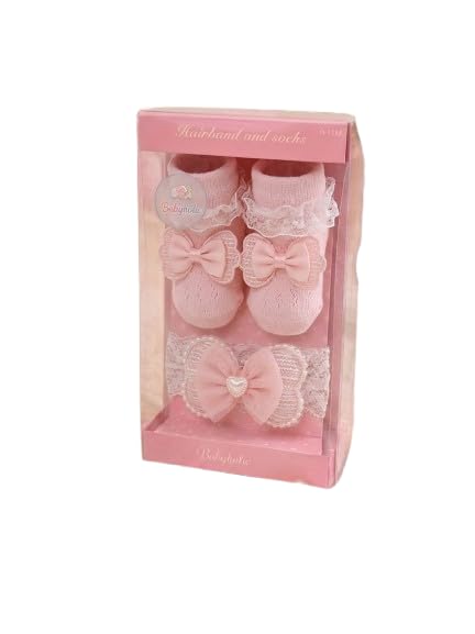 Baby Girl Hair Band & Booties Set | Soft Cotton Newborn Socks with Bow Headband | Infant Gift Set for 0-12 Months