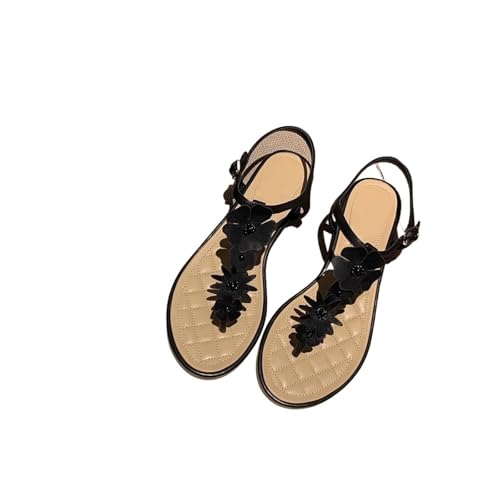 High heeled sandals Pearl flower thong sandals for women summer new versatile beach shoes