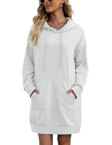 Image of Quenteen Women Hoodies Dress Hooded Sweatshirts Dress Casual Long Sleeve Tunic Dress Oversized Sweatshirts with Pocket