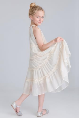 SOLOCOTE Girls Halter Neck Sleeveless Summer Dress Cold Shoulder Ruffle Casual Midi Sundress for Kids 8-142