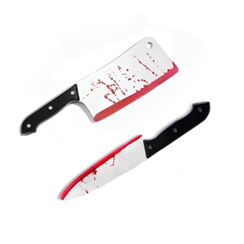 KJSXUUE Halloween Fake Messer 2er Pack, 30,5 cm Blutig Plastikmesser - Halloween Deko, Kostümaccessoire für Horror Party, Cosplay, Mottoparty...