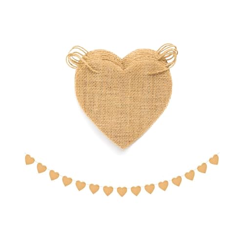 Hessian Bunting Love Heart Wedding Decor Theme Banner Burlap Outdoor Cottage Garland Hanging Just Married Decorations Garden Floral Happy Fabric 14.6ft for Weddings Brithday Baby Shower Decoration