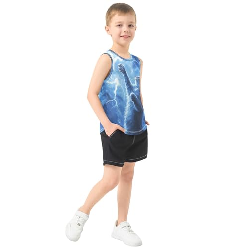 Boys Tank Top Shirts Cat Animal Blue Sleeveless T-Shirts Crew Neck for Kids Clothing Children4