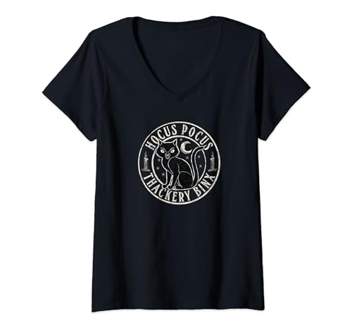 T-shirt Hocus Pocus Disney Thackery Binx Vêtement Chat Céleste Col V Mode Sorcière Femme