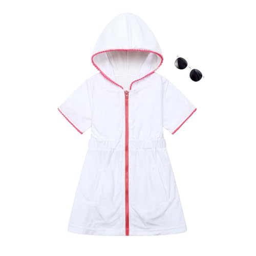 La Mejor Selección de Camisolas y pareos para Niña para comprar online. 47 Shekavarld - Traje de baño de playa para niñas, con cierre, ropa de playa y piscina, con anteojos de sol, Blanco Rosa, 6-7 Años