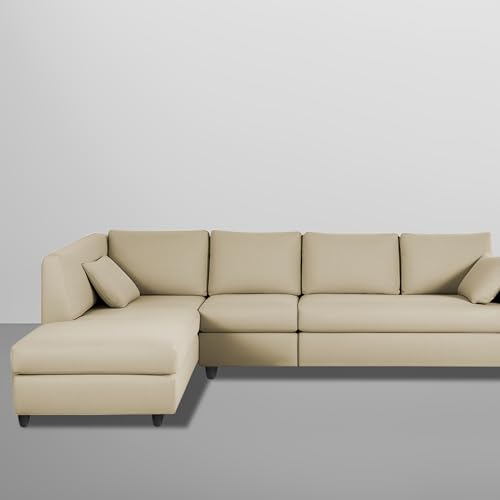 Image of Florian LHS 6 Seater L Shape Sofa Set for Living Room (Cream Fabric) Premium Fabric Sofa