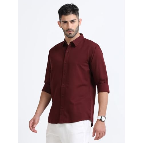 Image of Men's Solid Casual Shirt, Cotton Blend, Regular Fit, Spread Collar, Full Sleeve, Button Closure Perfect for Casual & Office Wear