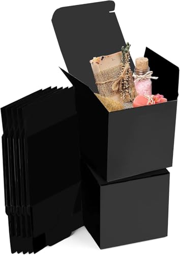 Pappschachteln mit Deckel,15 Stk Geschenkboxen Kraftpapier Schwarz, 15 x 15 x 15 cm Karton Schachteln, Geschenkbox Quadratisch für Geschenke, Party, Geburtstag, Hochzeit