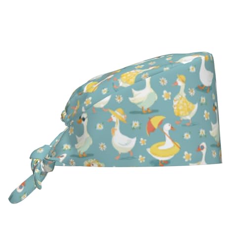 Image of Working Cap Scrub Cap with Sweatband Adjustable Unisex Tie Back Hat for Cleaning Farm Nursing