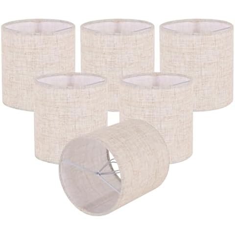 Chandelier Lamp Shades, Small Lamp Shades Clip-on Bulbs Only for Candelabra Bulbs, Beige Chandelier Shades 6 Pcs, Mini Lampshades for Chandeliers 5.1" X 5.1" X 5.3, Home Decor Fabric Linen Lampshade Cover