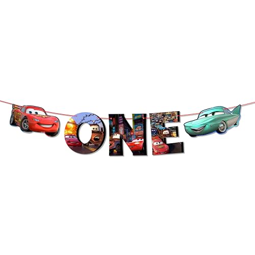 Bannière « One » pour garçon, fournitures de fête premier anniversaire sur le thème des courses