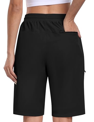 MoFiz Womens 10" Long Shorts for Women Knee Length Quick Dry Women Hiking Cargo Athletic Travel Golf Shorts with Zip Pockets2
