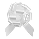 Restaurantware Gift Tek 5.5 Inch Ribbon Pull Bows 10 Satin Pull Bows - 20 Loops Instant Pull Design White Plastic Flower Bows For Gifts Large For Wedding Baskets And Gift Wrapping