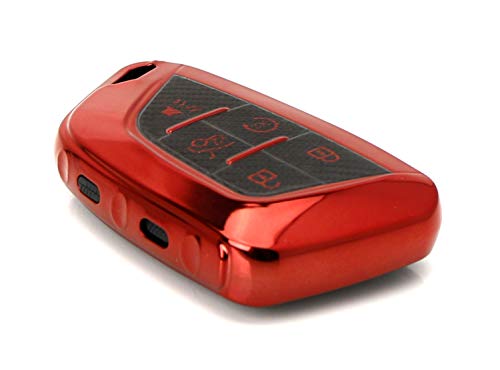 Image of iJDMTOY Red Chrome Finish Full Coverage TPU Key Fob Protective Case Compatible with 2020-up Cadillac CT5 CT6 XTS XT4 XT5 ATS, etc