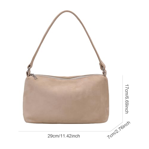 Suede Square Bag Retro Shoulder Bag Simple Underarm Bag Commute Handbag (Beige)2
