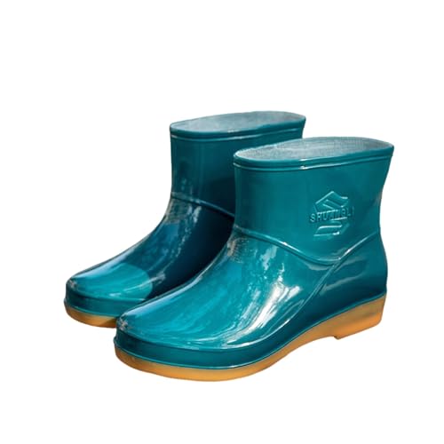 Botas de agua para mujer, de media pantorrilla, con parte inferior gruesa, antideslizantes, fáciles de limpiar, de goma, resistentes al agua, fáciles de poner y quitar, botas Wellington, para pesca