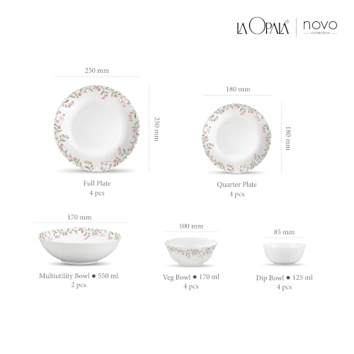Image of La Opala Opal Glass Crockery | for Family of 4 | Dinner Set 18 pcs Spring Meadows | Plates & Bowls for Dining | Microwave Safe | 100% Vegetarian | Extra Strong | Extra Light & White