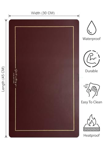 Image of Dribble Premium PU Leather Placemats Set of 4, Double Layer Waterproof Heat Resistant, Non-Slip Easy Clean Dining Table Mats for Kitchen, Dining & Office Desk, Reversible & Smooth Finish-Maroon