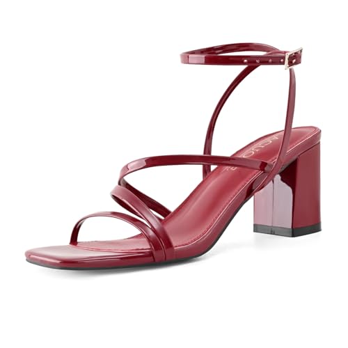 Image of LACUONE Strappy Heels for women Block Heels Square Toe Chunky Ankle Buckle Pump Heeled Sandals