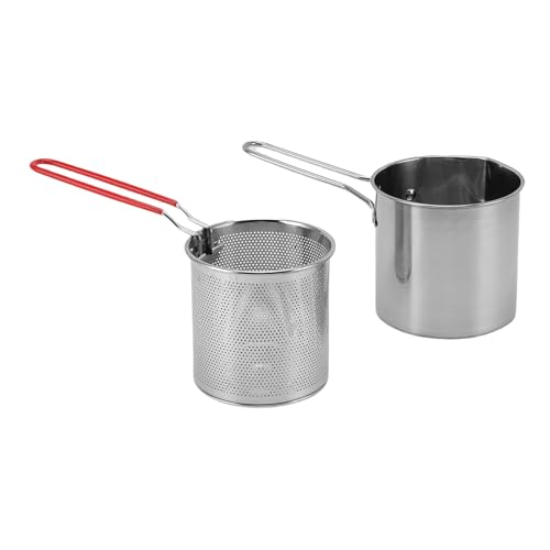 JTLB Deep Fryer Pot with Basket 304 Stainless Steel Cooking Oil Container with Pasta Strainer Basket for Kitchen French Fries Chicken