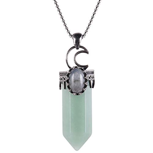 Cristal pointe naturelle et collier labradorite de protection