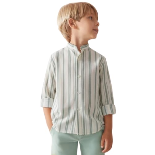 Image of A.T.U.N. (ALL THINGS UBER NICE) Boys 100% Cotton Band Collar Shirt | Soft Fabric with Button Front Style & Roll-Up Sleeves | Comfortable Casual Kids Shirt
