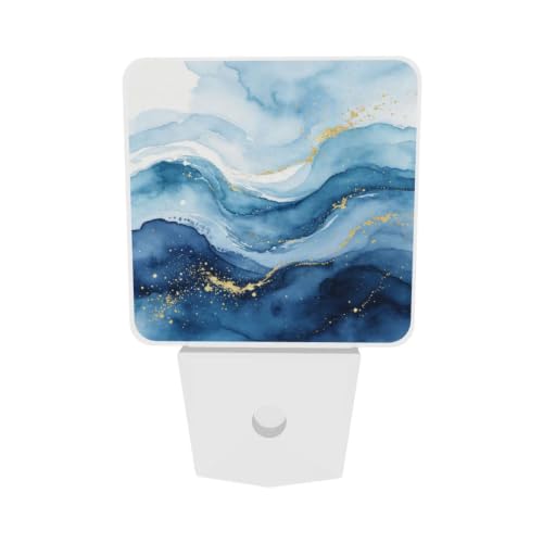 Image of Marble Print Blue LED Plug-in Nightlights 2 Piece Set for Corridors