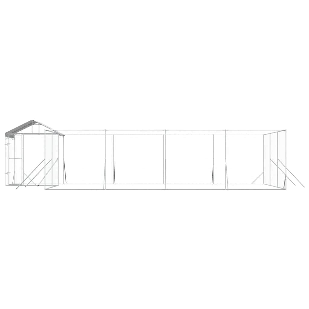 Perrera para perros con techo plateado de acero galvanizado 10 x 6 x 2,5 m, resistente a la intemperie con puerta con cierre, ideal para jardín, terraza, camping y salida segura