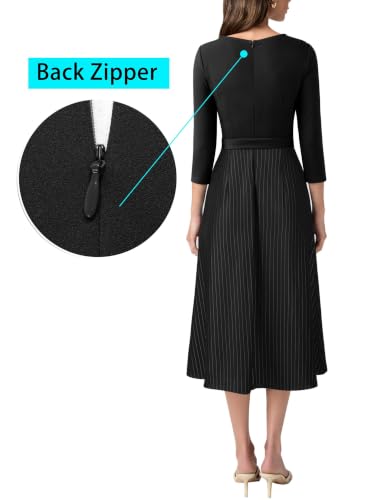Image of VFSHOW Womens Work Business Casual Church Pockets Belted A-Line Midi Dress