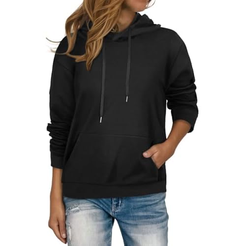 Essentials Hoodies Oversized Sweatshirt Drop Shoulder Long Sleeve Athletic Workout Pullover Y2K Clothes(01 Solid Black,L)
