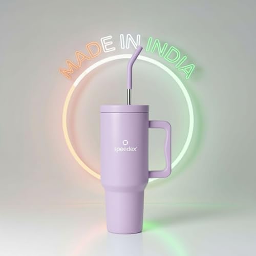 Image of Speedex 1200 ml Insulated Stainless Steel Tumbler with Handle, Straw & Cleaning Brush, Double Wall Leakproof Sipper Bottle, 24H Cold 18H Hot, Cup Holder Fit Travel Mug for Men Women (Purple, 1.2 l)