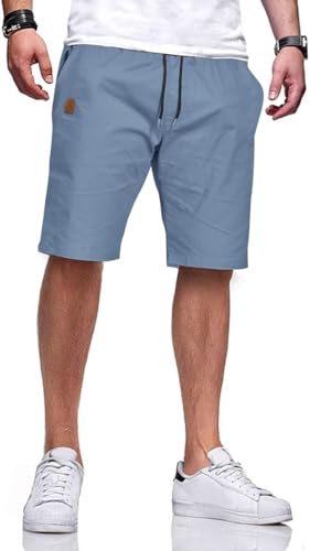 Tansozer Mens Shorts Casual Classic Fit Drawstring Workout Chino Beach Shorts with Elastic Waist and Pockets