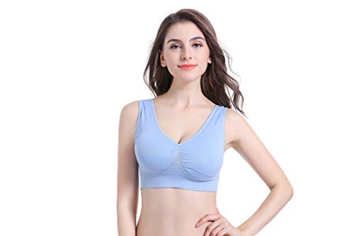 Image of PRETTYWELL Sleep Bras for Women, Comfort Seamless Wireless Stretchy Sports Bra,3 Pack Yoga Bras, with Removable Pads