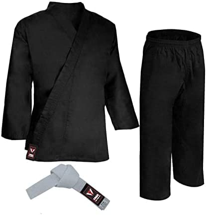 TMABlack Karate Uniform, Gi 8 oz Adult Kids w/White Belt Tae Kwon Do U.S Standard Size, Black, 000