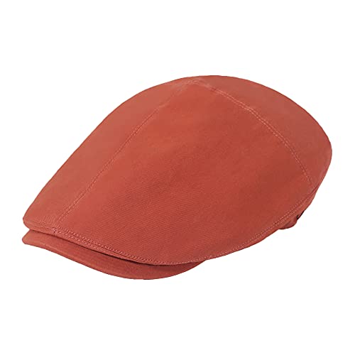 ZLYC Men Cotton Flat Cap Summer Scally Ivy Gatsby Newsboy Beret Driver Cabbie Hunting Hat (Solid Orange)