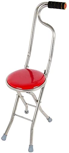 Canne siège pliant en acier inoxydable rouge avec base stable à 4 pieds