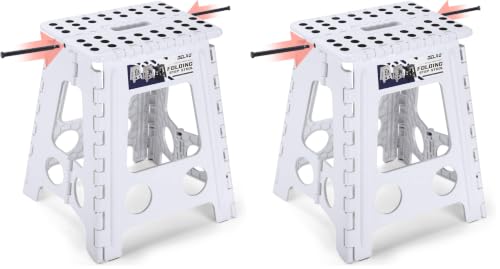 Image of Delxo 16 Inch Folding Step Stool, White Step Stools for Kids Foldable,Portable Collapsible Step Stool with Handle, Folding Stool for Kitchen Bathroom,Bedroom,Garden (Pack of 2)