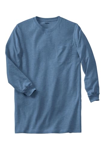 KingSize Men's Big & Tall Shrink-Less Lightweight Longer-Length Long-Sleeve Crewneck Pocket Tee - 7XL, Heather Slate Blue