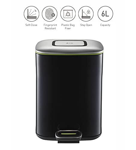 Image of Obsessions Stainless Steel Step Dustbin With Fingerprint Resistant, 6 Litres, Black