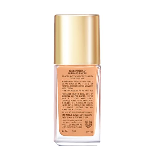 Image of LAKME Powerplay Priming Foundation Liquid, Natural, Flawless Finish, Medium To Full Coverage, Built in Primer, Long Lasting, SPF 20, Warm Natural, 25ml