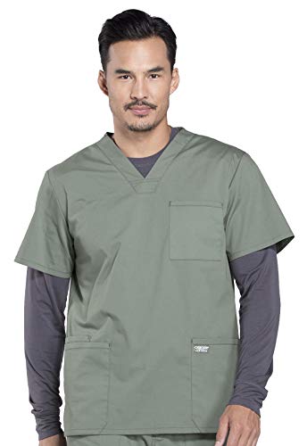 Image of Cherokee WW Professionals Men's V-Neck Scrub Top 4 Pockets Medical Shirt | Traditional Fit, Instrument Loop, Soft 2-Way Stretch Fabric, Durable, Breathable, Easy Care, Healthcare Use