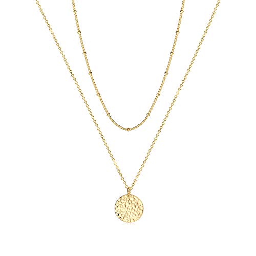 Befettly Moon Pendant Necklace - 14K Gold Fill Dainty Hammered Moon Phase Choker