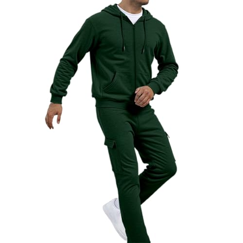 Genérico Traje Hombre Conjunto Sudadera Deportivo Informal Suave Grande Chándal Verano Casa 2 Piezas（Dark Green, S