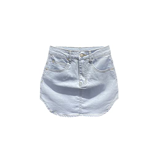 Jupe courte en jean femme taille haute galbante en denim bleu clair 36