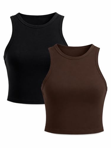 Image of Toochki Tops for Women Crop Top for Women's Tank Activewear Tee Sports Casual Work Out Wear Round Neck Cotton Camisole Pack of 2