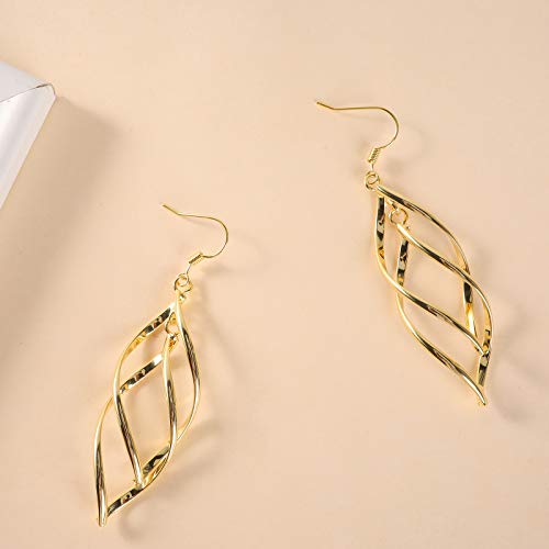 18K Gold Plated Linear Swirl Wire Earrings For Women dangling Boho Dangle Drop4