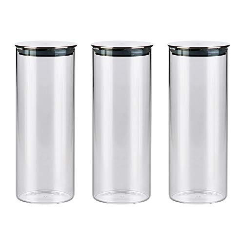 Generisch Juego de 3 tarros de cristal de borosilicato con tapa, recipientes de almacenamiento de alimentos de cocina, caja fuerte para lavavajillas, 300 ml, ideal para organizar la despensa y los